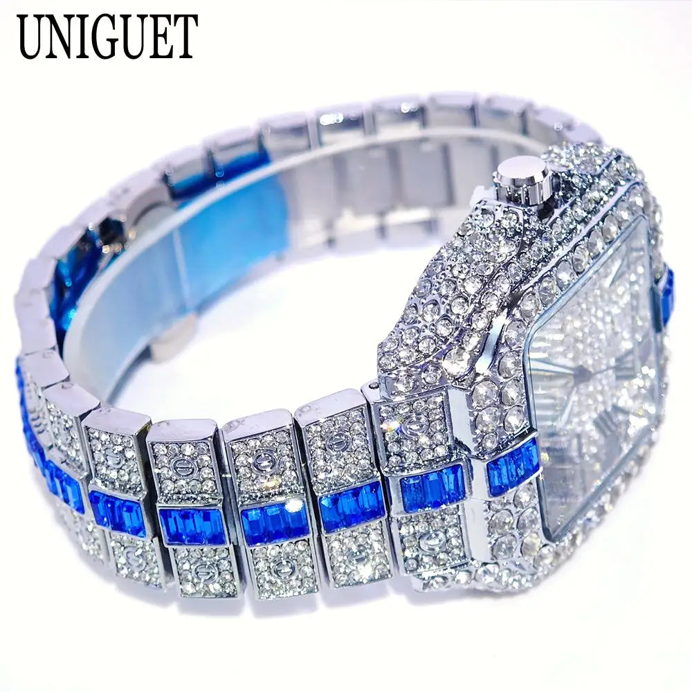 Reloj de pulsera de cuarzo cuadrado para hombre, joyería ostentosa de Hip Hop, marca UNIGUET, joyería ostentosa, moda novedosa, envío directo