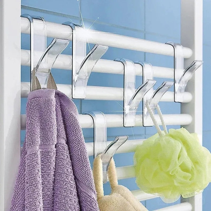 Ganchos y soportes de almacenamiento para cocina y baño, blancos y transparentes, para toallero calefactor, ropa y bufandas