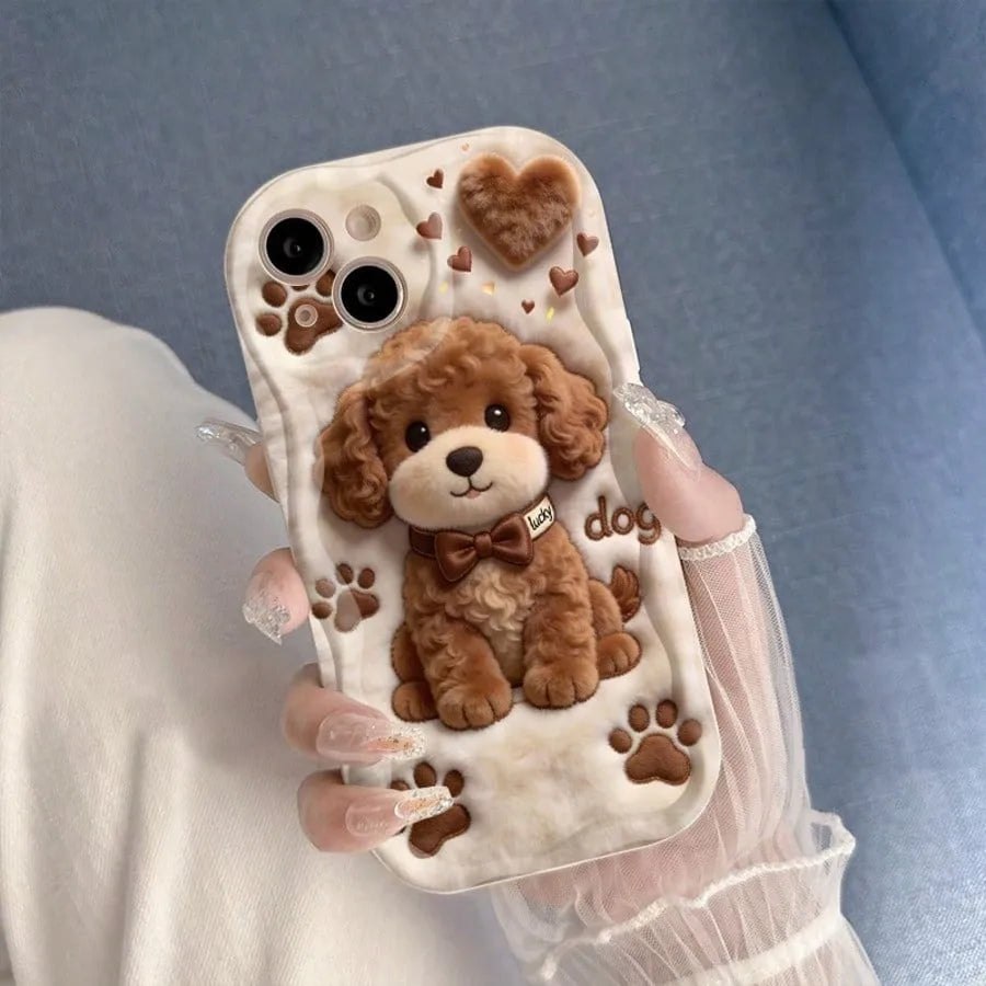 Funda Protectora para Teléfono con Diseño Plano 2D de Perro de Peluche de Dibujos Animados, a Prueba de Golpes, para iPhone 17 16 15 14 13 12 11 Pro Max 16PLUS 16E 17E