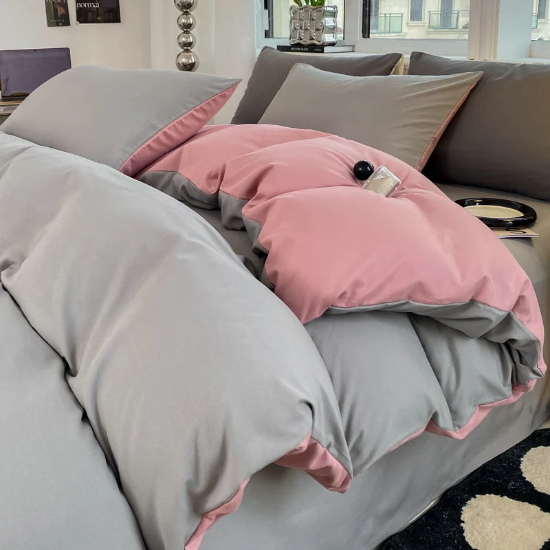Juego de funda nórdica de Color sólido estilo Ins, ropa de cama de algodón lavada, funda de edredón, funda de almohada, juegos de cama suaves, fundas de edredón de 220x240