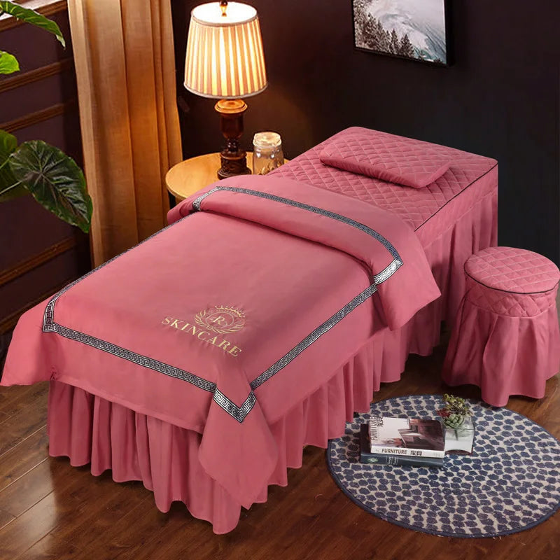 Estilo nórdico 4 Uds. Funda de cama para salón de belleza, falda de cama para Spa de masaje, funda de almohada, funda para taburete, funda de Dulvet, juegos de cama Sabanas