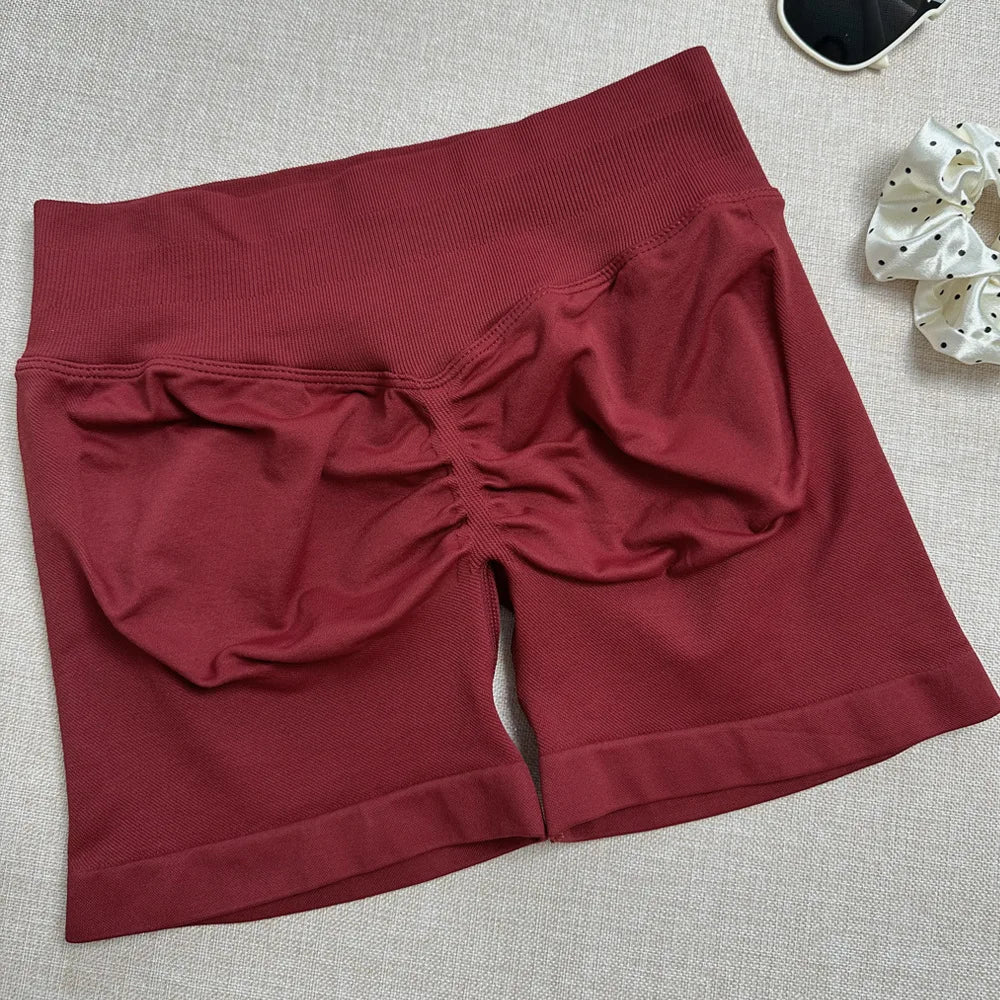 Pantalones cortos deportivos para mujer, pantalones cortos de gimnasio con banda baja acanalada de 4,5 ", mallas sin costuras para entrenamiento y Yoga