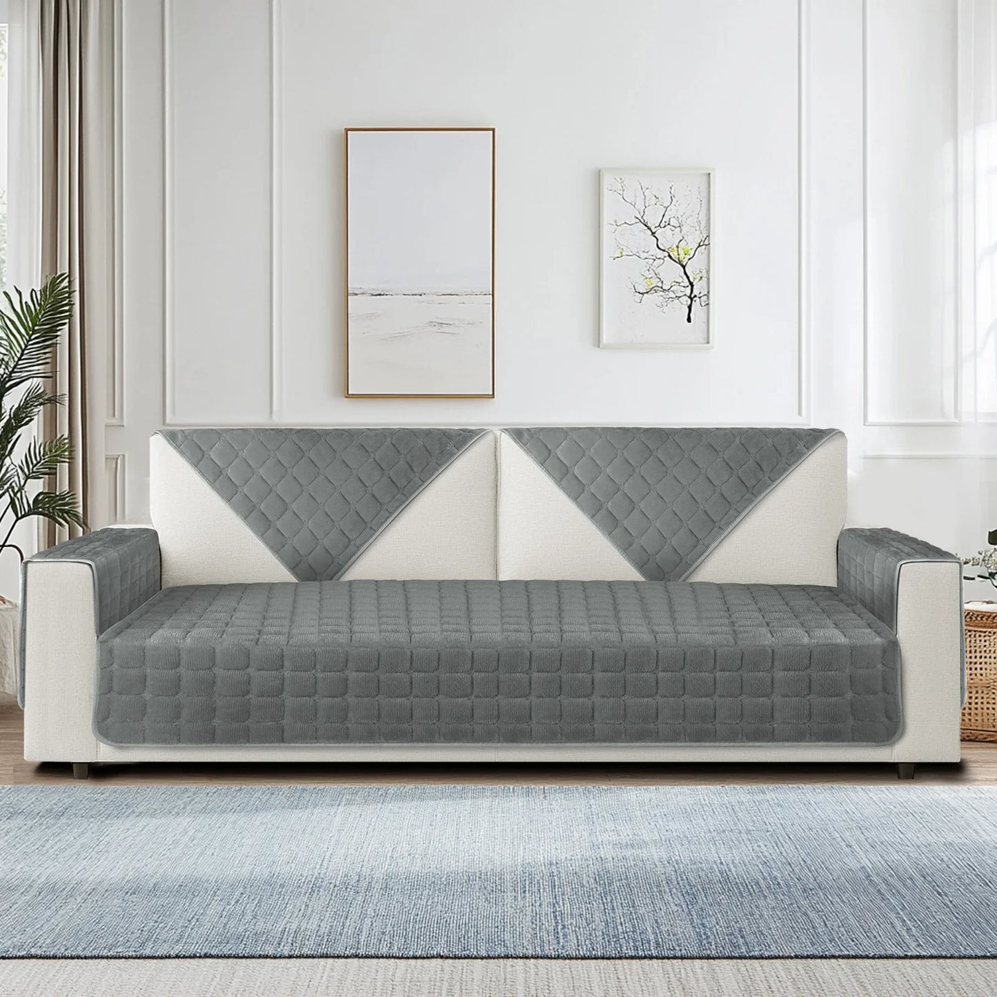 Fundas de sofá suaves y cálidas, fundas de cojines lavables, antideslizantes, fácil instalación para fundas de sofá seccionales en forma de L, protección de muebles