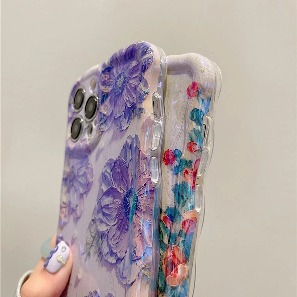 Funda de teléfono con pintura al óleo Retro para iPhone 13, 14, 15, 16 Pro Max 12, 11, funda de silicona a prueba de golpes con estampado de flores de lujo, decoración artística