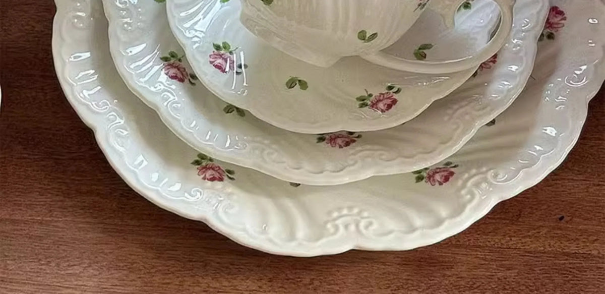 Juego de platos de cerámica, taza de café, platillo, hermoso vajilla, plato de postre de rosa Vintage, platos de cena, regalo, taza de té, suministros de cocina