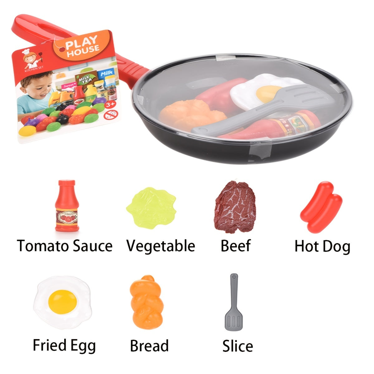 8 Uds. De juguetes de cocina para niños, utensilios de cocina de simulación, juego de juego, olla para juego de imitación, filete, pan vegetal, loro caliente, tortilla, regalo para niños