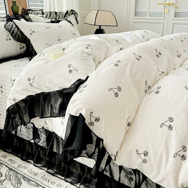 Funda nórdica estampada, funda de edredón de encaje, ropa de cama para habitación de mujeres/niñas, fundas de manta para el hogar, funda nórdica (funda de almohada necesita pedido)