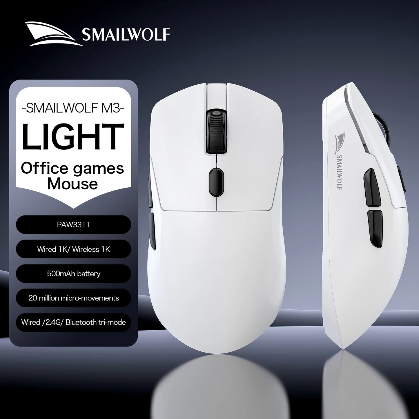 Ratón Inalámbrico SMAILWOLF M3 PRO con Bluetooth de Tres Modos, para Juegos, Portátil, Escritorio, PAW3311, con Cable, Ligero, para FPS