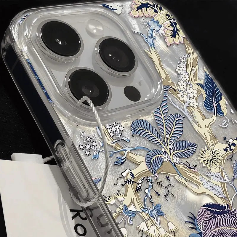 Funda de teléfono con flores artísticas Retro a la moda para iPhone 17 16 15 14 13 12 11 Pro Max XR XS MAX 7 8 PLUS INS cubierta láser a prueba de sacudidas