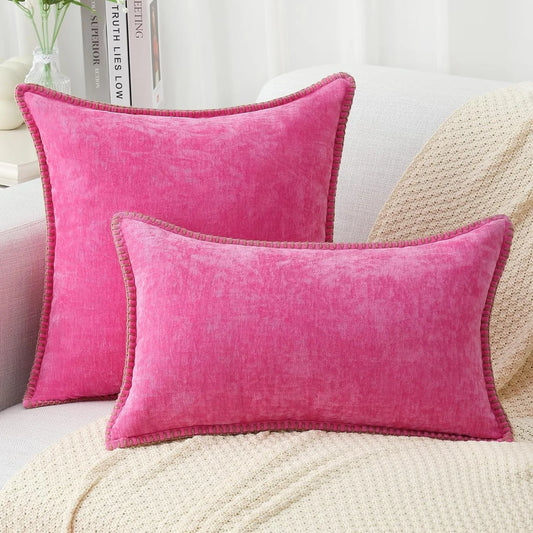 Funda de almohada suave y bonita de color rosa con borde cosido, funda de cojín de terciopelo de chenilla de 30/45/50 CM para sala de estar, dormitorio, sofá, decoración del hogar