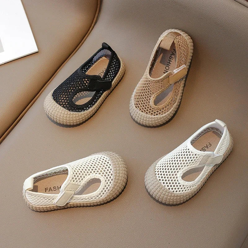Sandalias para niños, malla de aire, transpirables, a la moda, suela suave, zapatos informales para niños, zapatos de verano para playa para bebés, deslizadores con gancho para niños y niñas 21-30