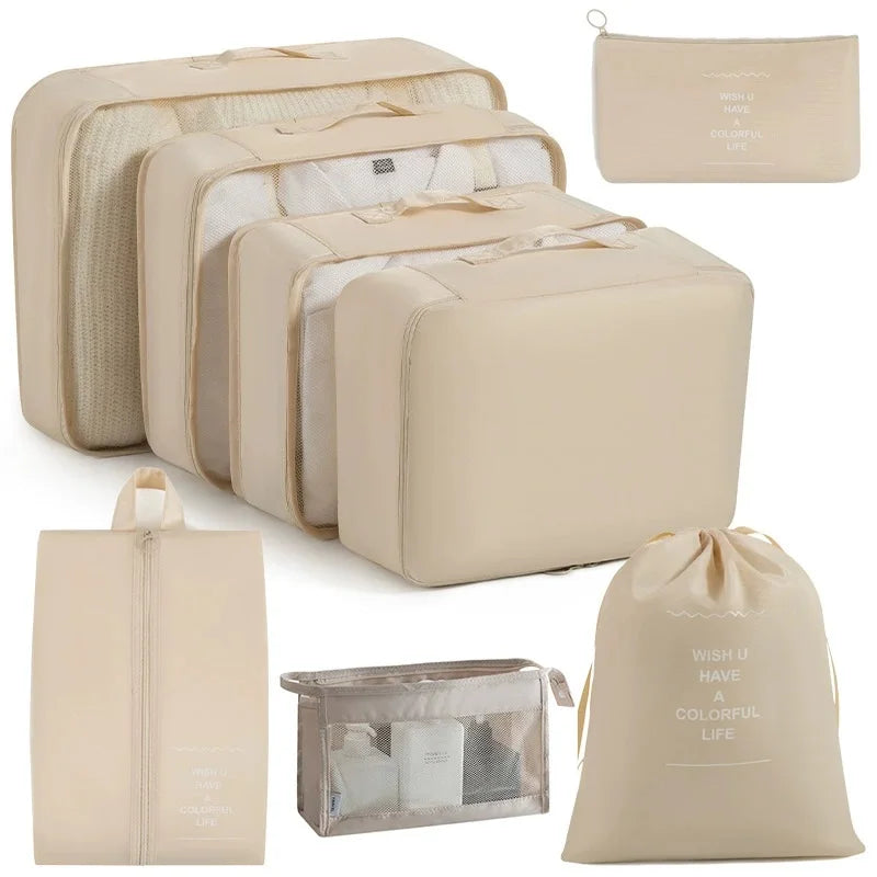 Juego de 7/8/9 piezas de bolsas de almacenamiento de viaje, artículos de tocador digitales, zapatos, bolsa organizadora de ropa, maleta, bolsa ordenada para ropa, juego de cubos de embalaje