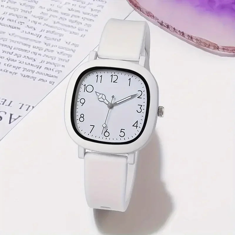Relojes de Mujer con banda de silicona de Color caramelo a la moda, Reloj de pulsera de cuarzo con esfera cuadrada para Mujer, Reloj para niñas