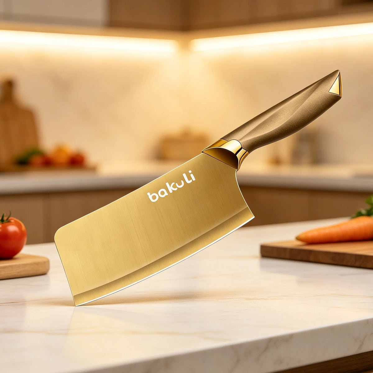 Juego de Cuchillos de Cocina Dorados de 4 Piezas, Hojas con Revestimiento de Titanio Antiadherente, Mango Ergonómico, Cuchillo de Chef, Cuchillo Multiusos, Cuchillos para Frutas para el Hogar