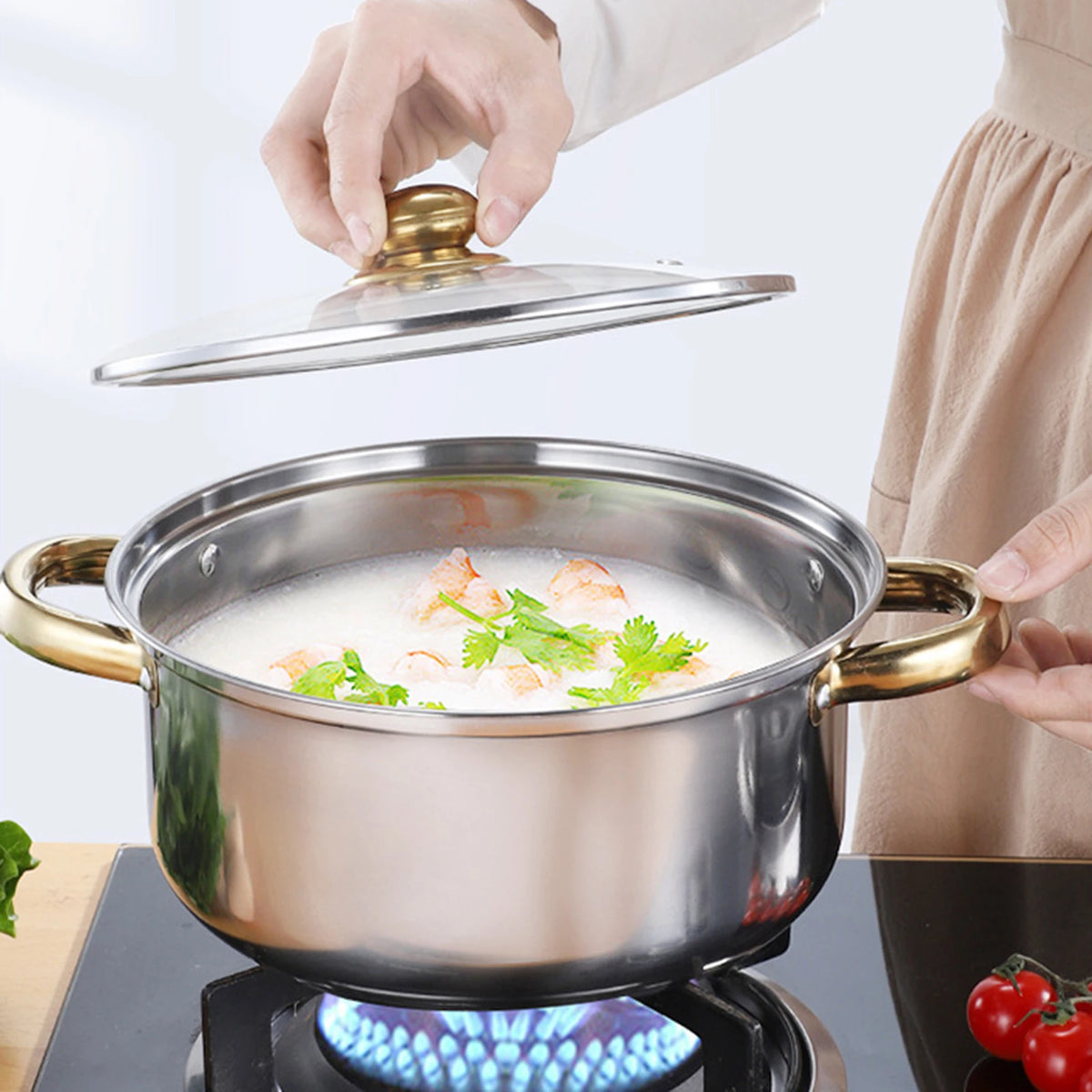 Juego de ollas y sartenes antiadherentes portátiles con Mango ergonómico de acero inoxidable, juego de cocina para el hogar, 6 piezas