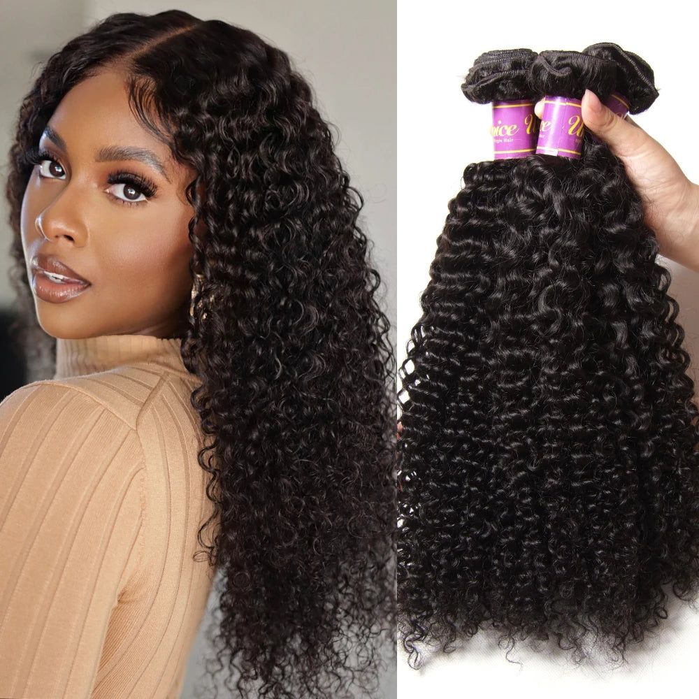 Mechones de pelo rizado UNice, Color Natural sin procesar, grado 10A, 100% cabello humano, oferta de 1/3/4 Uds.
