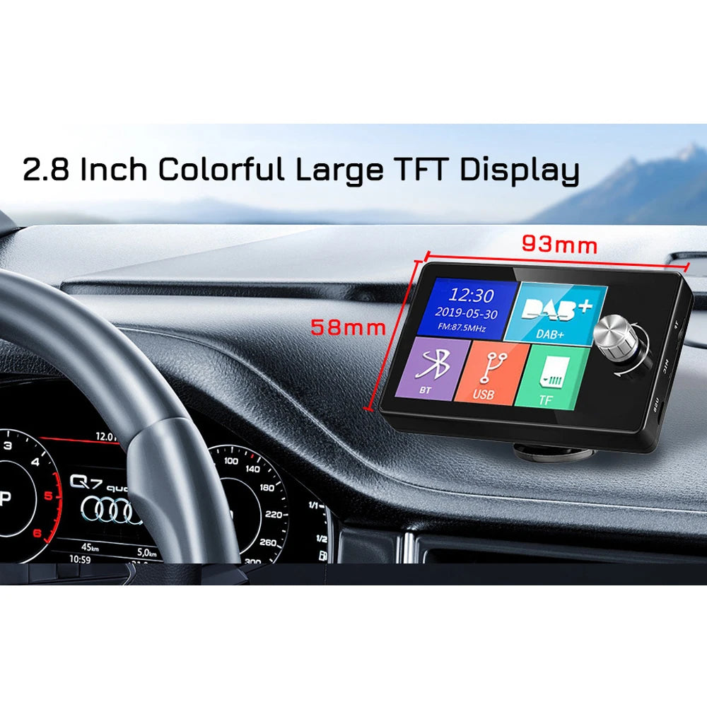 2.8inch Color Screen DAB/DAB+ Digital Broadcast Radio RDS Support FM Transmitter BT Music MP3 AUX Receiver