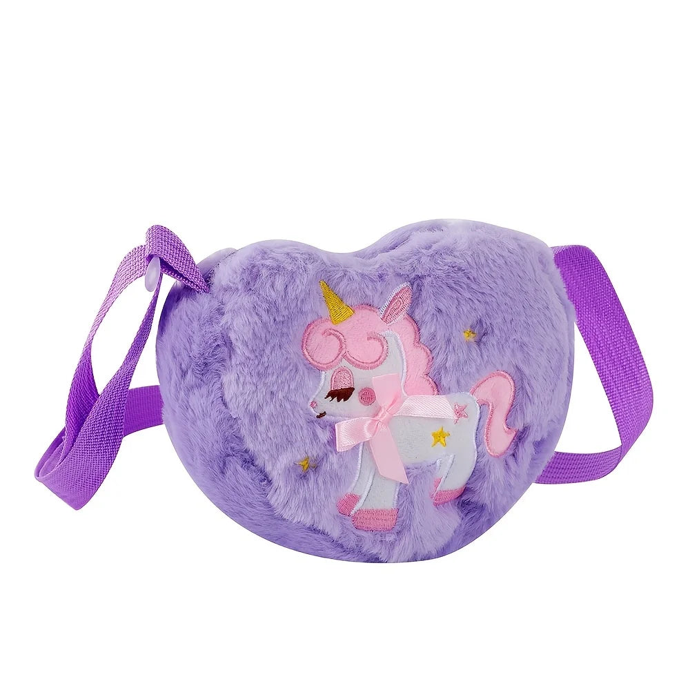 Lindo unicornio para niñas, bolso de hombro con cremallera de corazón de felpa, bolso de mensajero, monedero, cartera, bolso cruzado, regalo para niños, Mochila pequeña