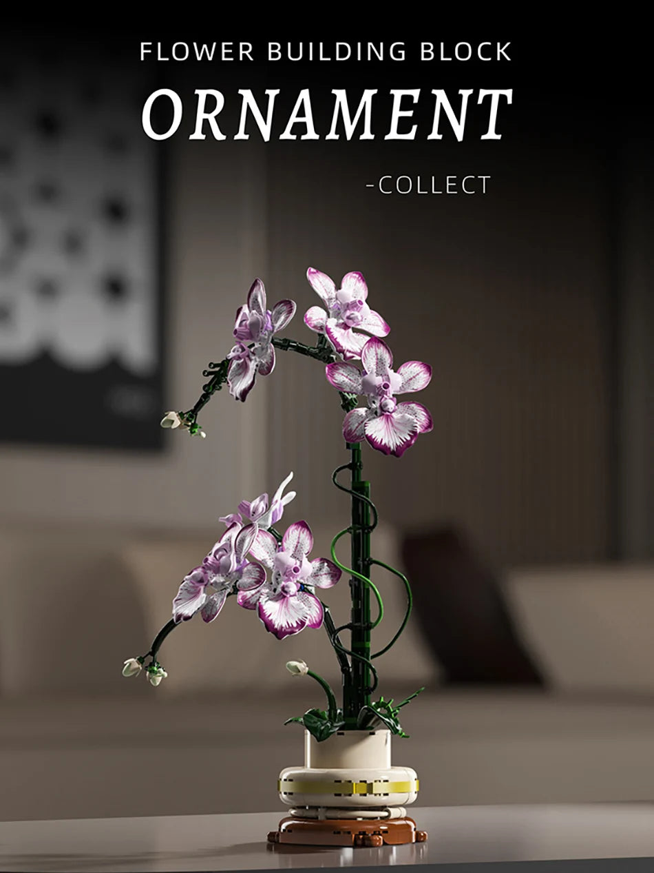 Orquídea creativa Cymbidium flores eternas planta en maceta bloques de construcción simulación Phalaenopsis DIY ladrillos juguetes regalo de San Valentín