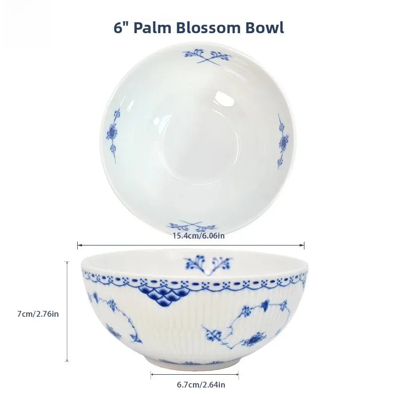 Juego de vajilla de porcelana blanca de Jingdezhen con diseño de hierba Tang azul y blanca, plato llano para uso doméstico, t...