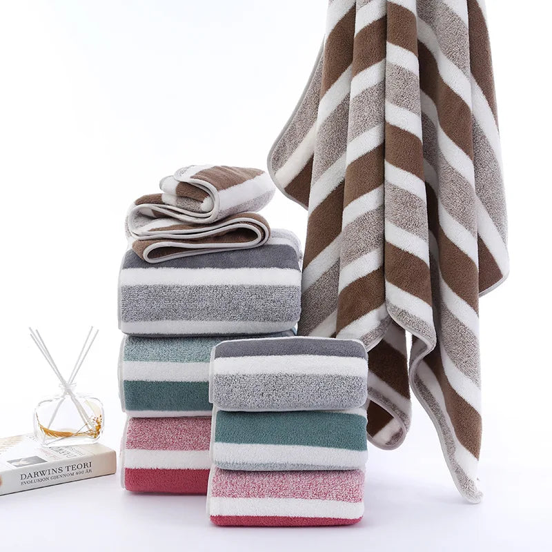 Juego de toallas a rayas de secado rápido para experiencia de baño suave y absorbente Toalla de baño o toalla de mano