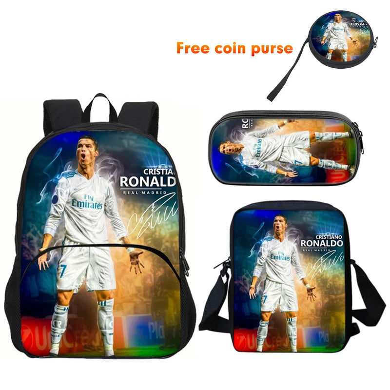 Ronaldo-Juego de 3 uds. De mochila deportiva, bolso de hombro, estuche para lápices, mochila CR, bolsas para libros de estrella de fútbol para niños y niñas, el mejor regalo