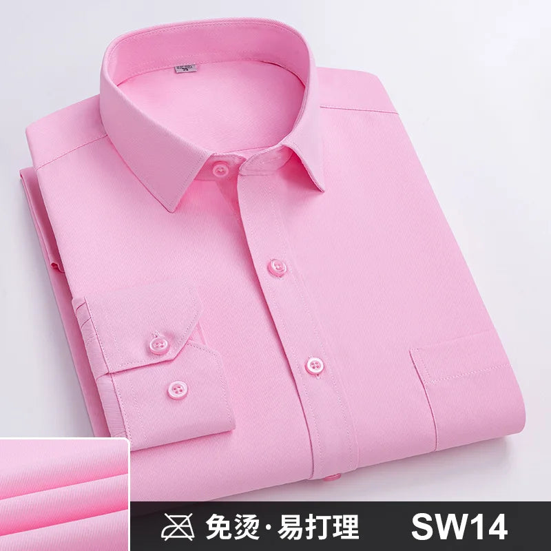 Camisa Formal de manga larga para hombre S ~ 8XL, camisas blancas de negocios de moda de gran tamaño a rayas de Color sólido, antiarrugas y sin planchar