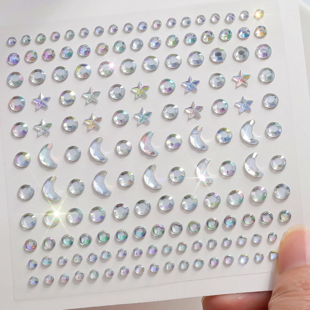 1 unidad 3D Y3K plata Aurora Luna estrella cara gemas joyas pegatinas de diamantes de imitación autoadhesivo cristal maquillaje diamantes tatuajes decoración