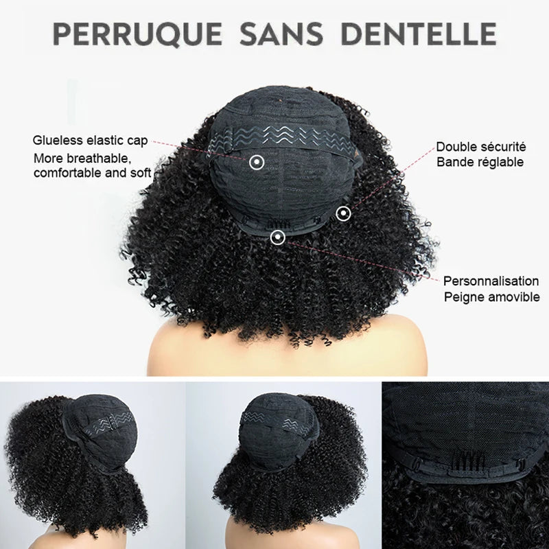 Pelucas de cabello humano rizado Afro rizado mongol con peluca Banges Banges peluca mujer sin pegamento densidad hinchable 300%