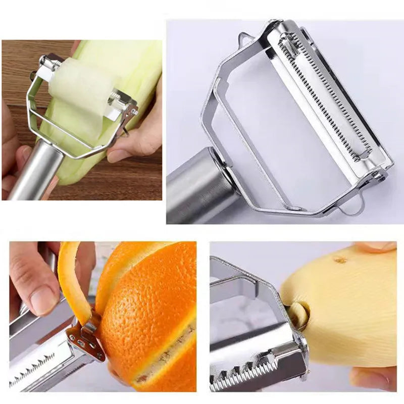 Pelador de verduras de cocina, cepillador de melón de acero inoxidable, pelador de doble cabezal, pelador de frutas y verduras multifunción para el hogar
