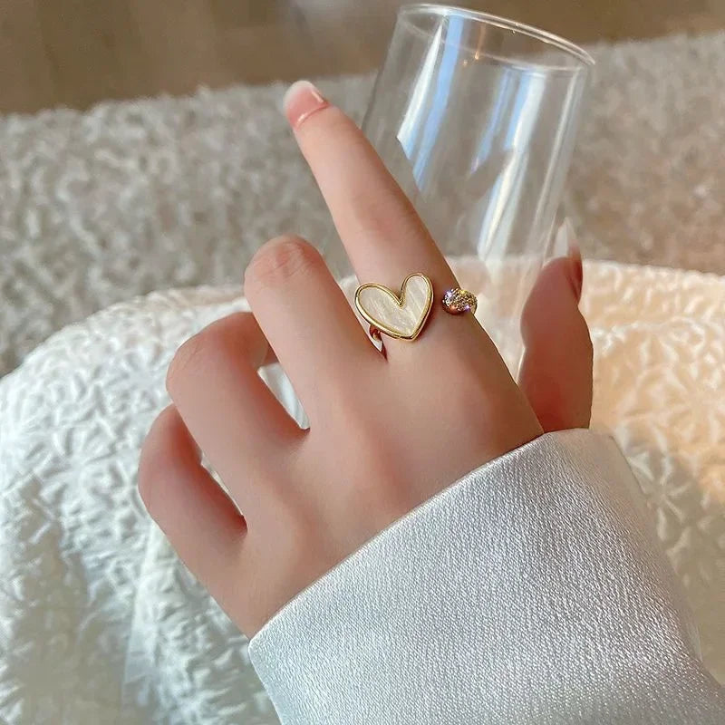 Exquisito anillo abierto de amor blanco de circón para mujer, accesorio diario personalizado a la moda, joyería de fiesta, regalo de cumpleaños