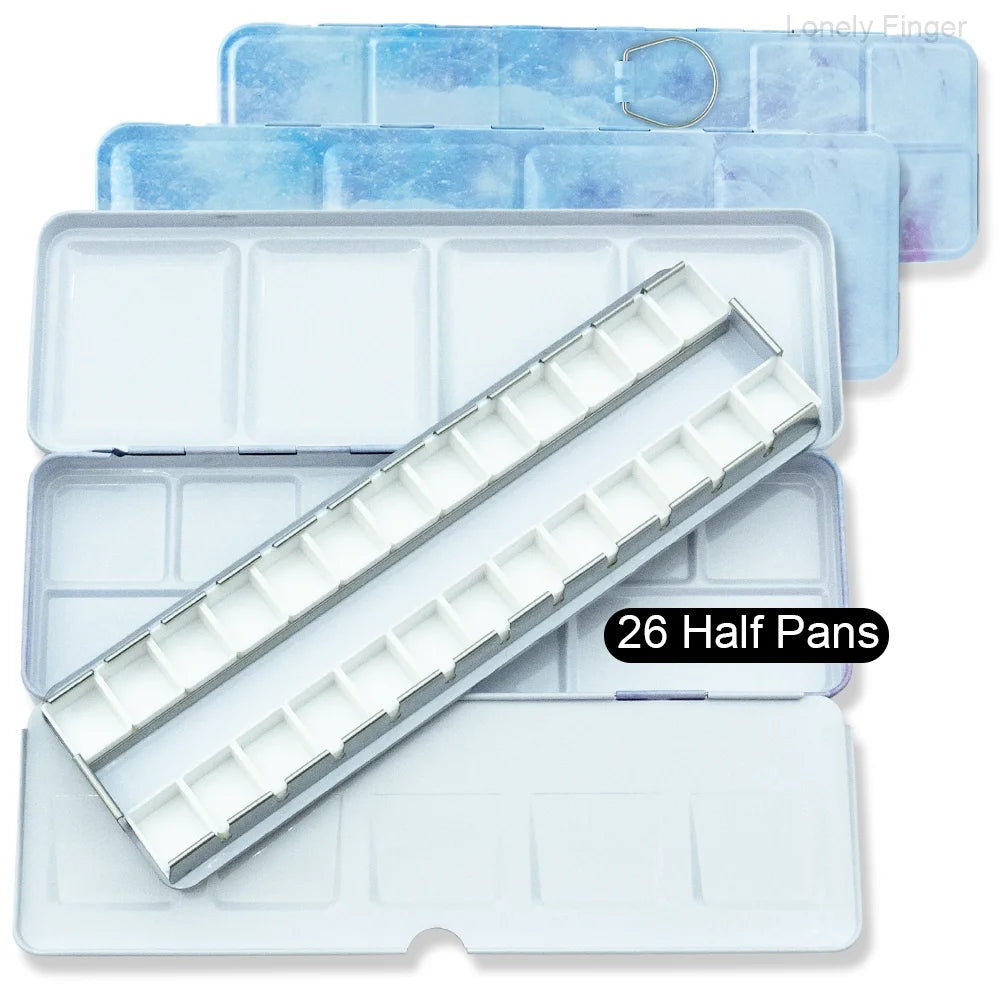 Caja de paleta de estaño de acuarela de Metal vacía con 14/26/52 Uds. Medias sartenes de acuarela vacías desmontables para paleta de acuarelas de viaje DIY