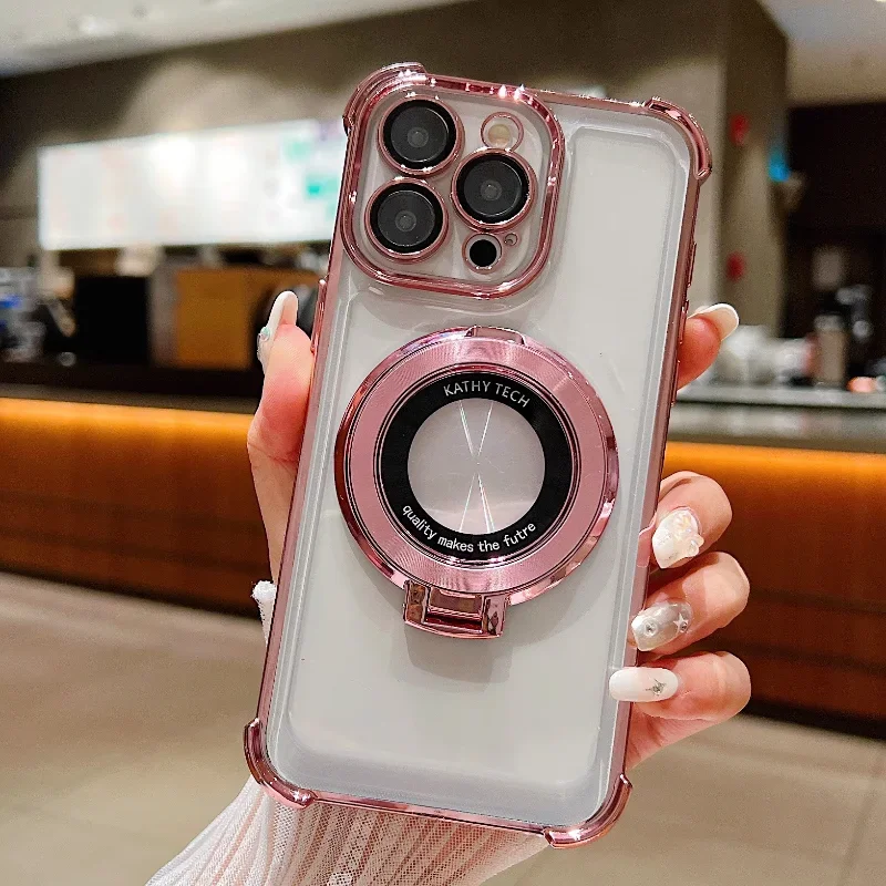 Para Realme 15 Pro 5G cuatro esquinas a prueba de golpes funda de teléfono de silicona para Realme15 14 Pro Plus soporte magnético transparente cubierta de TPU