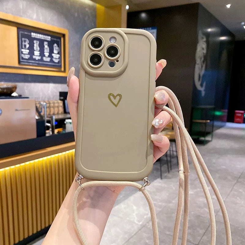 Con cordón amor fundas de teléfono para IPhone 17 16 15 14 13 12 11 Pro Max funda trasera de silicona cruzada