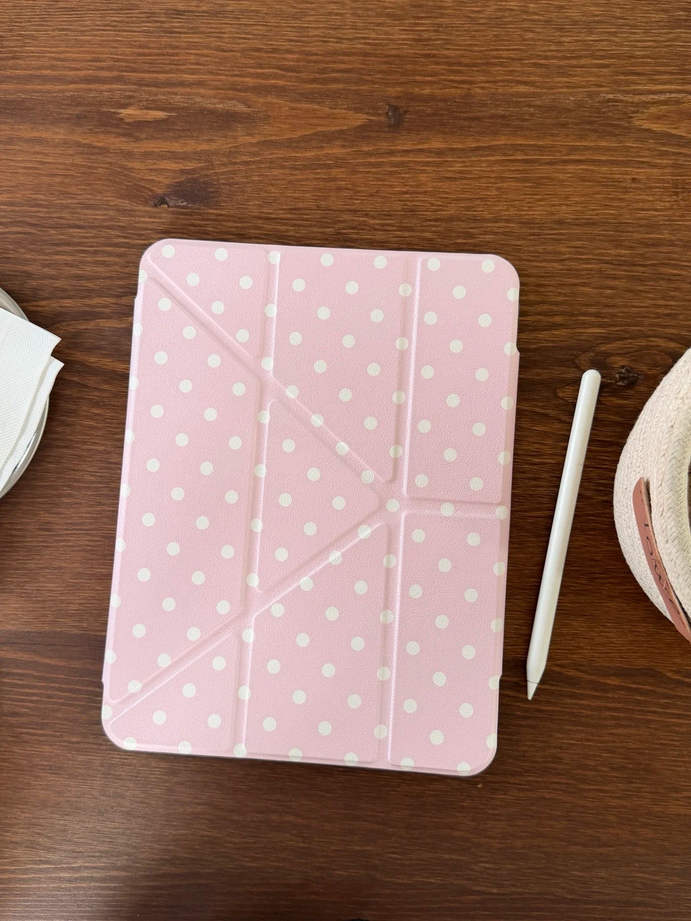Funda para iPad plegable en Y con lunares y cierre a presión (6 colores) para iPad10/11th Air 11 4/5 10,9 Pro 11 12,9 iPad 10,2 7/8/9th Gen