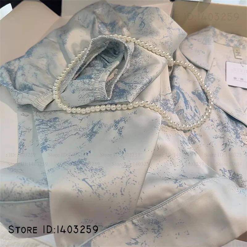 Nuevos Pijamas de satén sedoso para mujer, conjunto de 2 uds de Pijamas, ropa de dormir para primavera y otoño, ropa de salón, ropa de casa informal holgada para mujer, lencería