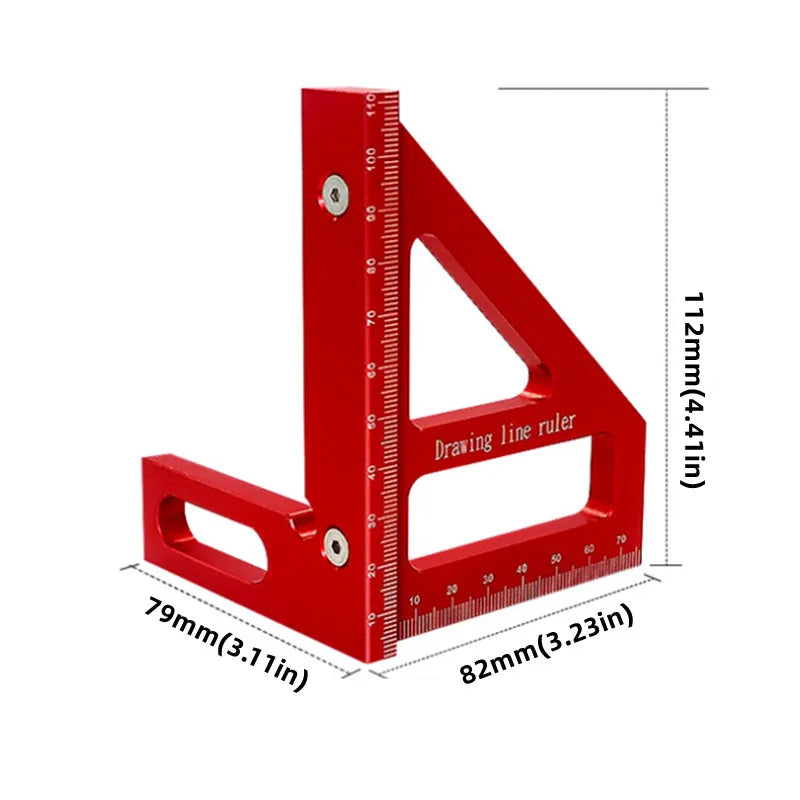 Transportador cuadrado de carpintero, regla triangular de inglete de aluminio, multiángulo 3D, regla de medición de diseño de 45/90 grados
