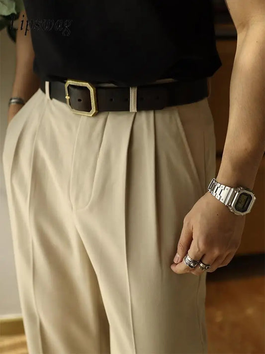 Pantalones de traje para hombre — Rectos, sueltos y plisados, transpirables para primavera 2025
