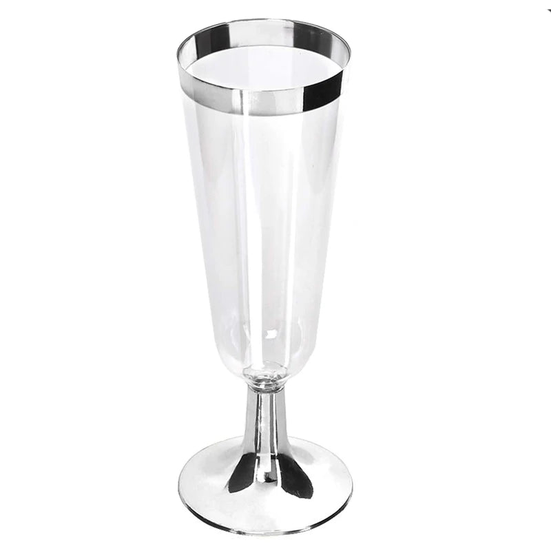 Copas de champán de plástico desechables, 6/12/24/36 uds, 5OZ, Copas de champán doradas, tazas para cóctel de fiesta de boda, suministros de celebración