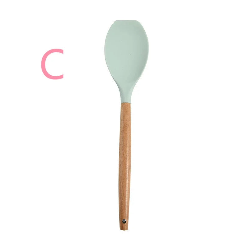 Nuevo Juego de Utensilios de Cocina de Silicona con Mango de Madera 2026, 12 Piezas, Espátula y Cuchara Antiadherentes, Accesorios para Cocinar en el Hogar