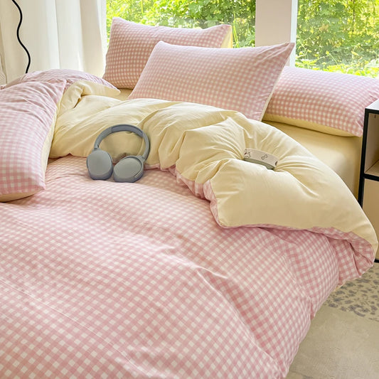 Juego de 3 fundas de edredón simples, suaves y agradables para la piel (1 funda nórdica + 2 fundas de almohada) (sin núcleo) Rayas a cuadros