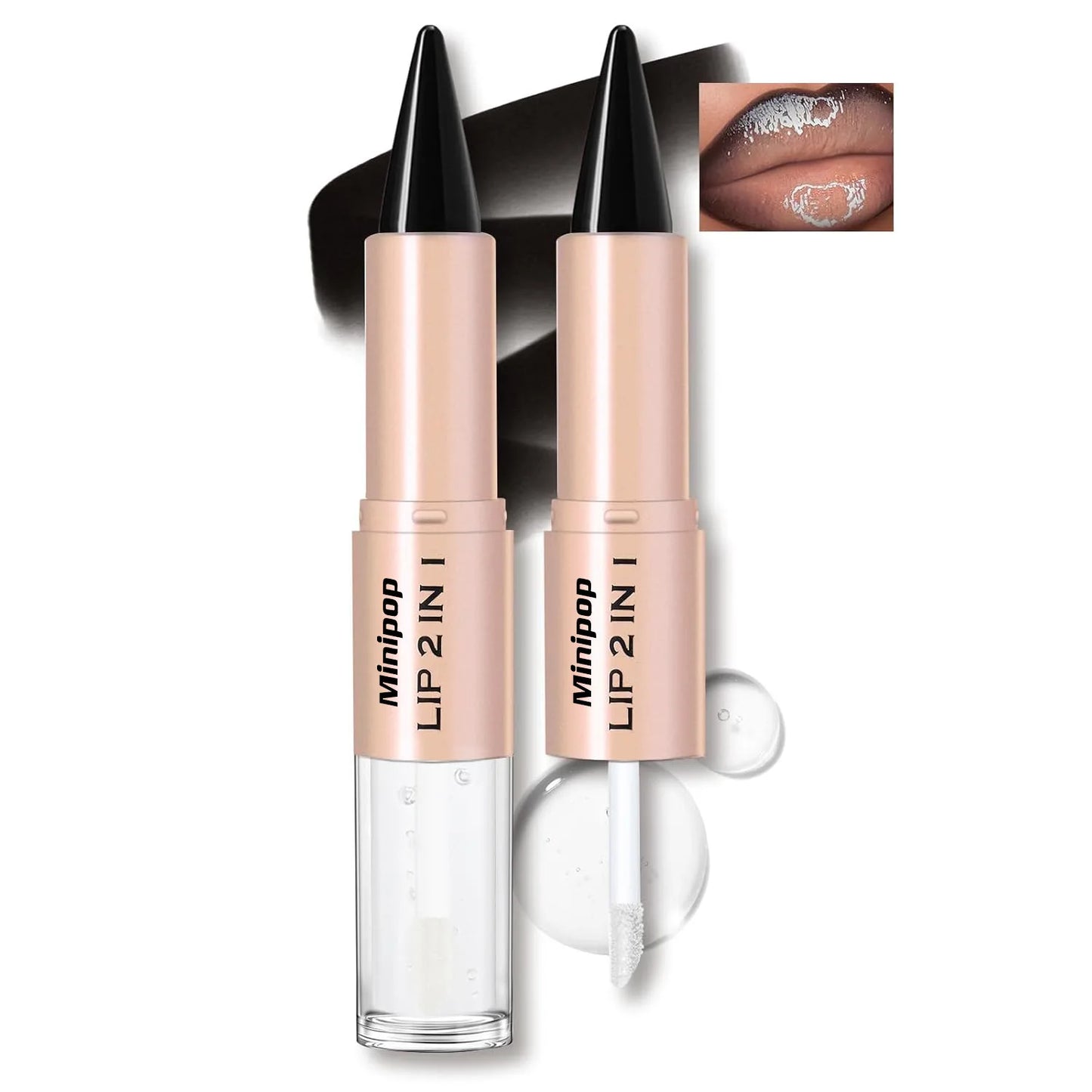 Brillo Labial 2 en 1 de Doble Punta, Delineador y Lápiz Labial, Impermeable, de Larga Duración, Voluminizador, Mate, Hidratante, Brillante, con Tinte Natural