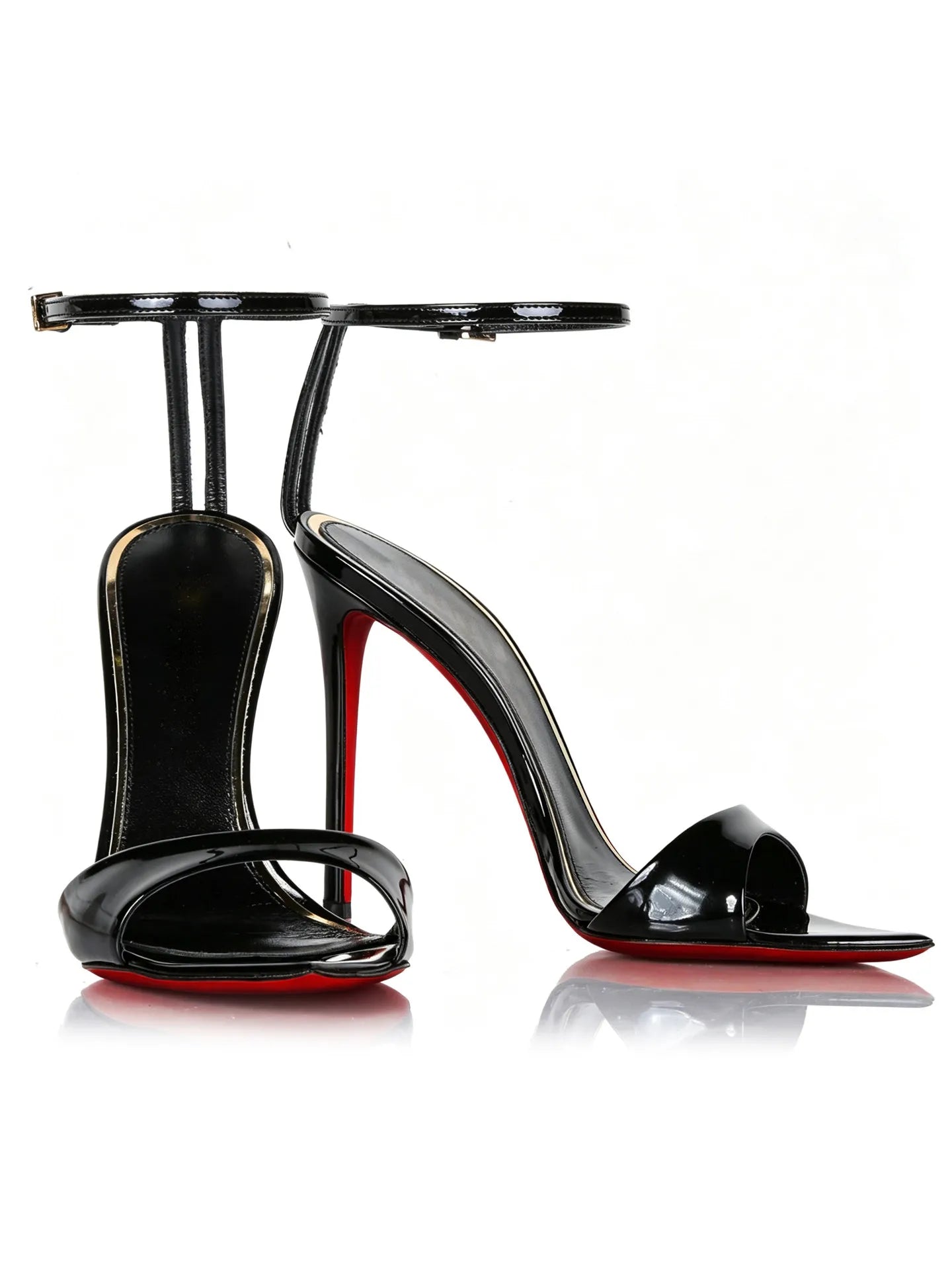 New Summer Black Lacquered Leather High Heels for Women with Thin Heels, Pointed and Sexy One Line Buckle, Large Fashion Sandals