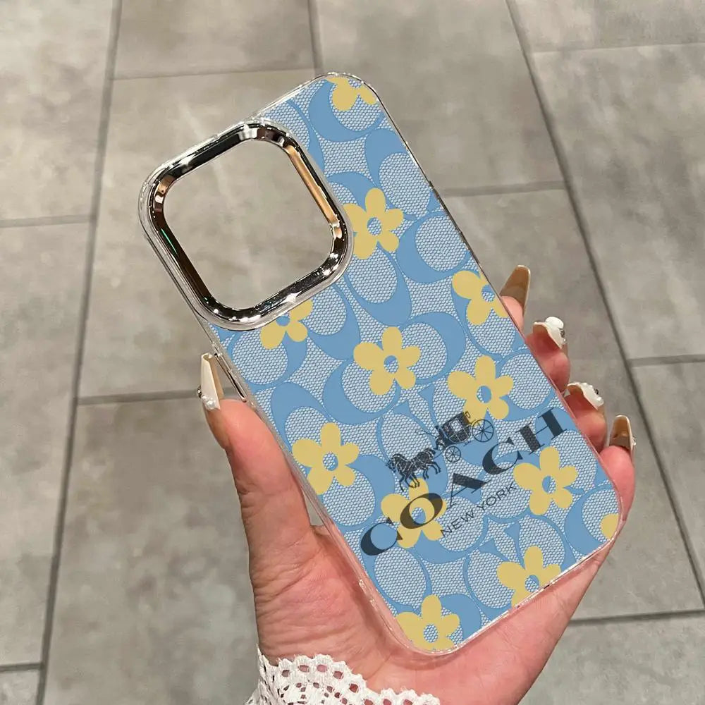 Funda C-Coach-s Cherries para iPhone 17 16 15 Pro MAX 14 13 12 16e 15Pro Plus, Carcasa Plateada 17Air, Fundas IMD