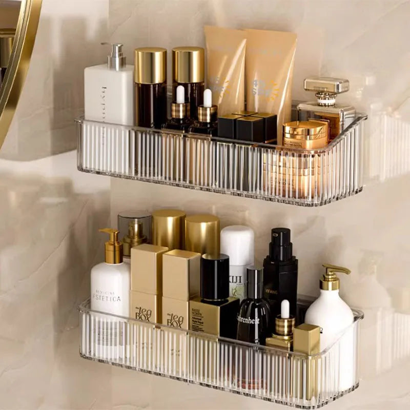 Estante de Almacenamiento de Lujo Ligero Sin Perforaciones para Baño, Soporte de Pared para Lavabo y Cosméticos