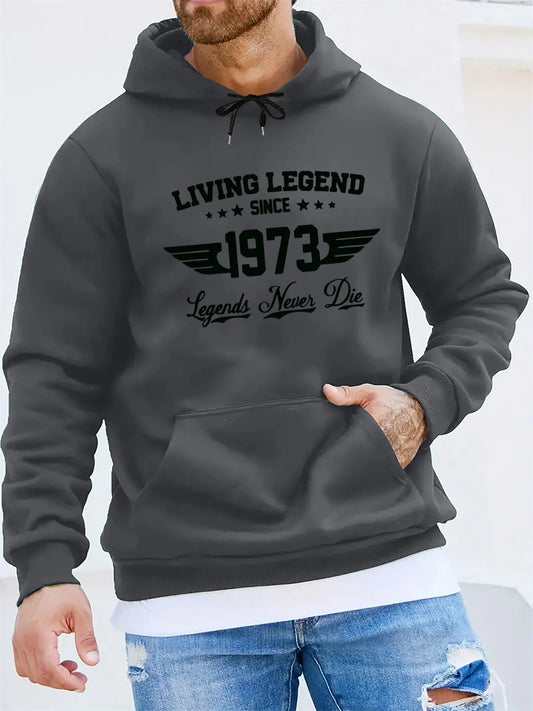 Sudadera con capucha holgada de moda informal de otoño e invierno para hombre, suéter cálido de manga larga con estampado de letras retro 1973