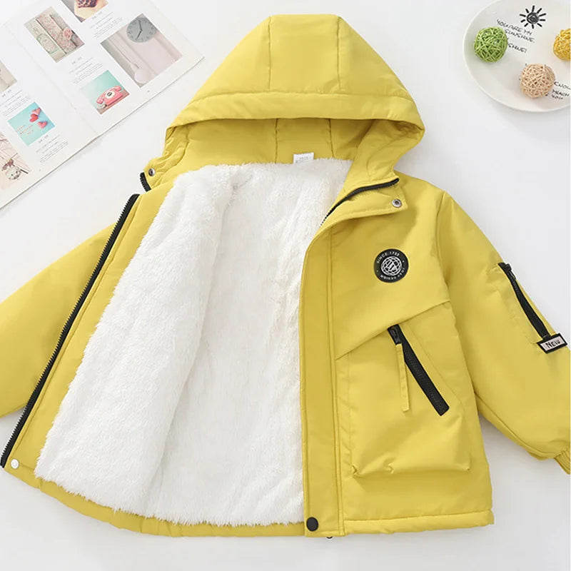 Abrigo de Felpa y Algodón para Niños, Otoño-Invierno 2026, Parka para Niños de 4 a 14 Años, Chaqueta con Capucha, Impermeable, Gruesa y Cálida, Cortavientos Informal