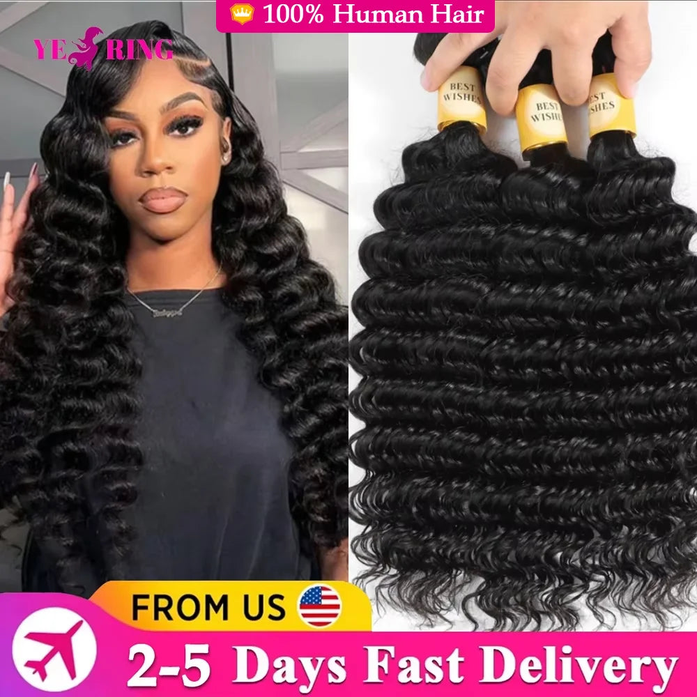Extensiones de cabello humano de onda profunda 12A brasileño con extensiones de cabello crudo rizado virgen mechones 100% cabello humano entrega en 2-5 días
