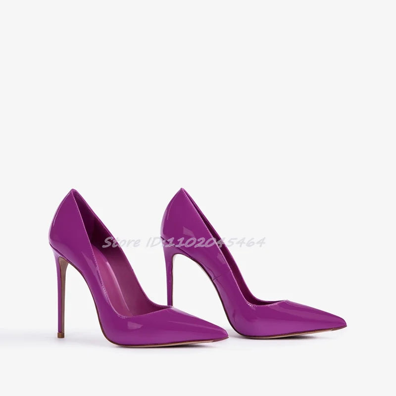 Zapatos de tacón alto sexis con punta estrecha de charol para mujer, tacones de aguja de talla grande, zapatos de tacón coloridos poco profundos y elegantes, zapatos de fiesta de diseñador de lujo