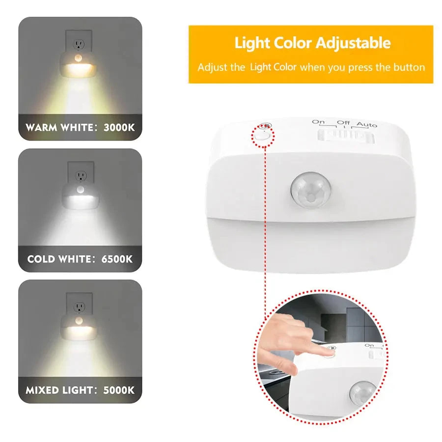 Luz LED nocturna con enchufe UE EE. UU., luz con Sensor de movimiento inteligente, lámpara de pared de 220V para el hogar, pasillo, escalera, cocina, dormitorio, lámpara de noche